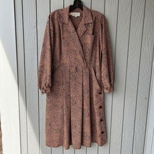 Vintage Leslie Fay Petite Swirl Print Midi Dress w/ Pockets Size M/L